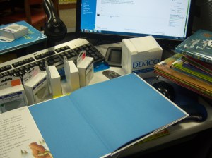 Messy desk, with books in process!