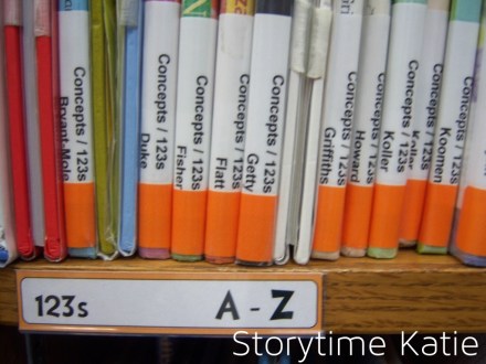 The shelf labels! We went with patron friendly language here. The orange color already indicates "Concepts," so we listed the street on the label.