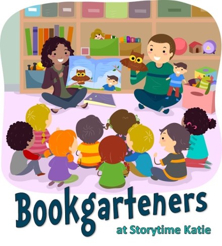 An illustrated classroom with two adults (one female, one male) reading to children.